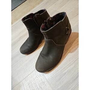 Teva Boots Womens 9 Black Olive Green Foxy Ankle Chelsea Wedge Heel Leather